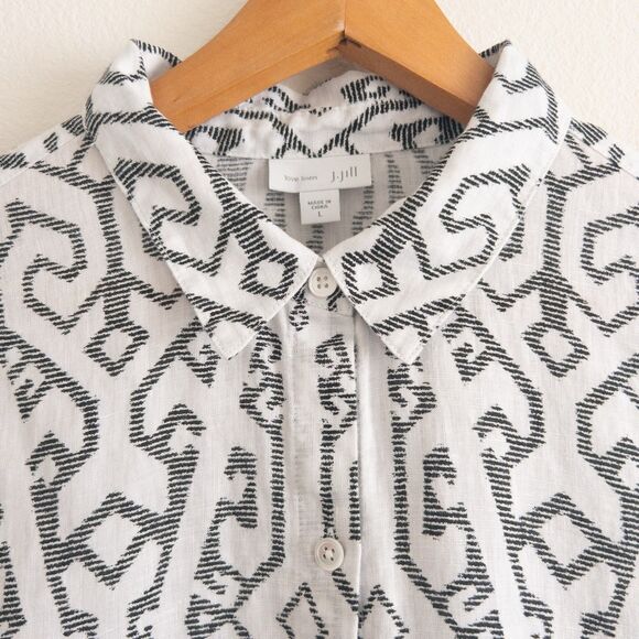 J Jill Love Linen White & Black Patterned Button Up Size L Coastal Lagenlook - Picture 4 of 12